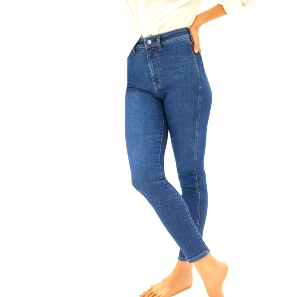 Everlane Way High Skinny Jeans Women's Size 31 Stretchy Mom Flat Front Blue